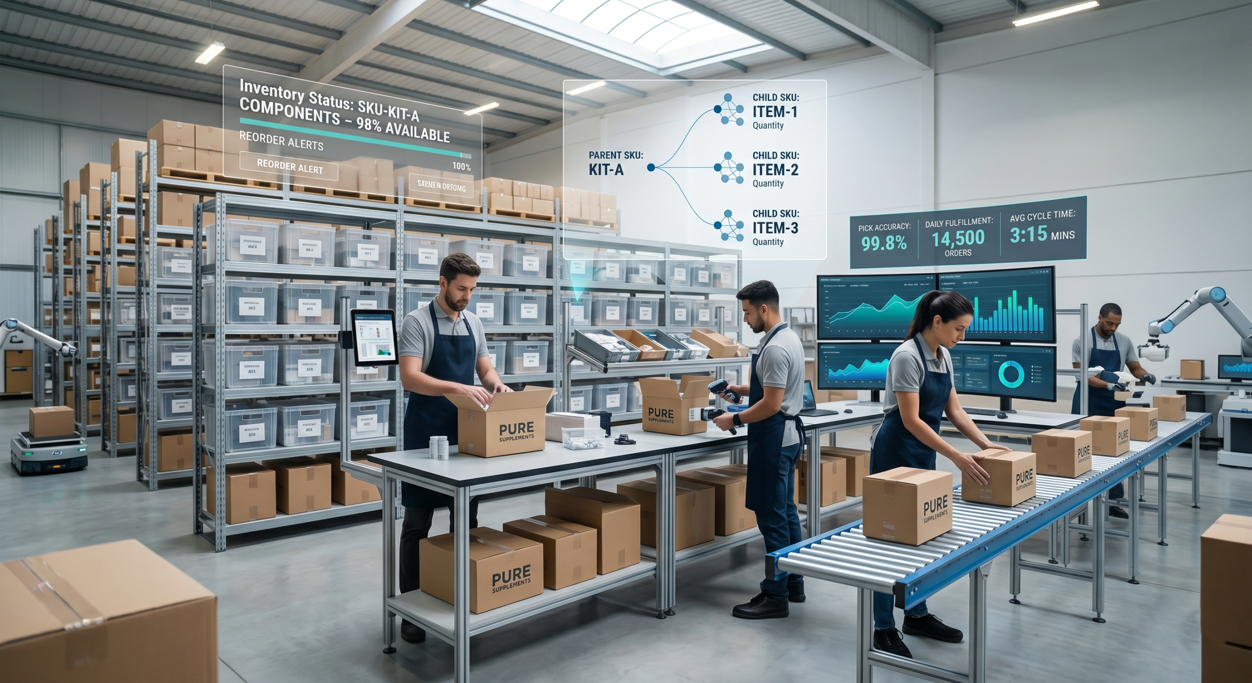 optimized kitting fulfillment warehouse system