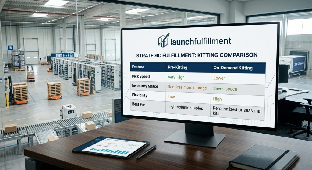 the strategic differences between Pre-Kitting and On-Demand Kitting across key operational features.