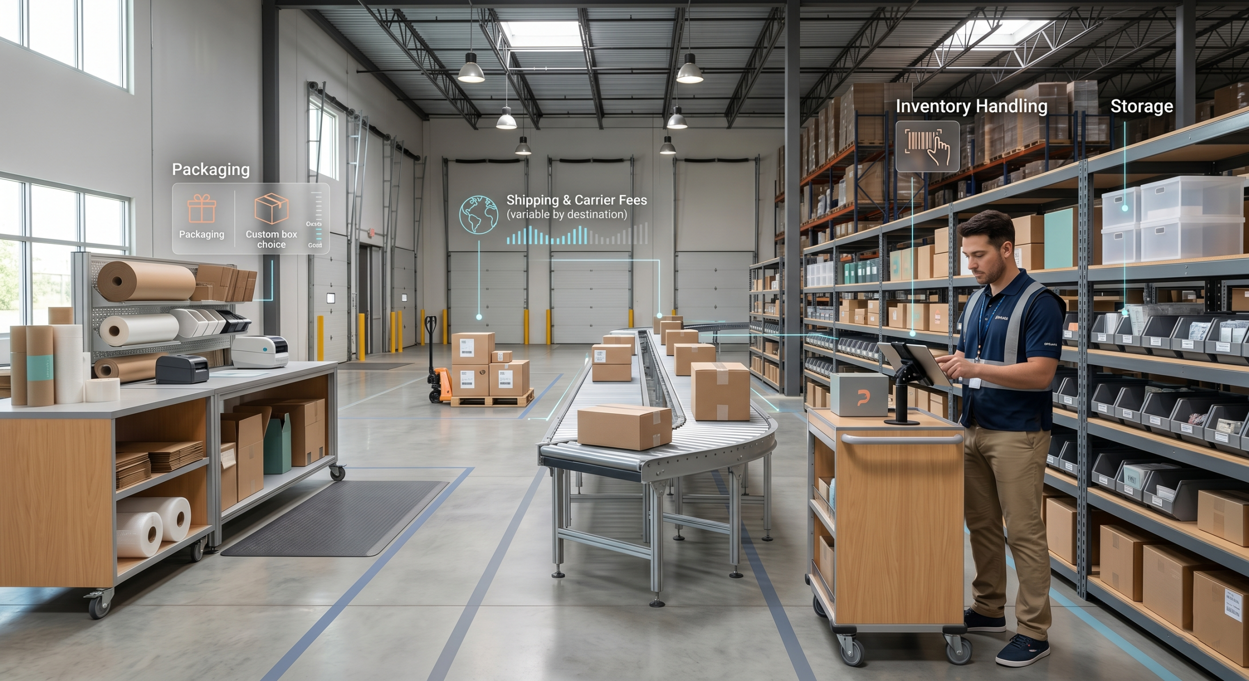 3PL fee structure and fulfillment cost breakdown showing warehousing, shipping, packaging, and inventory handling operations
