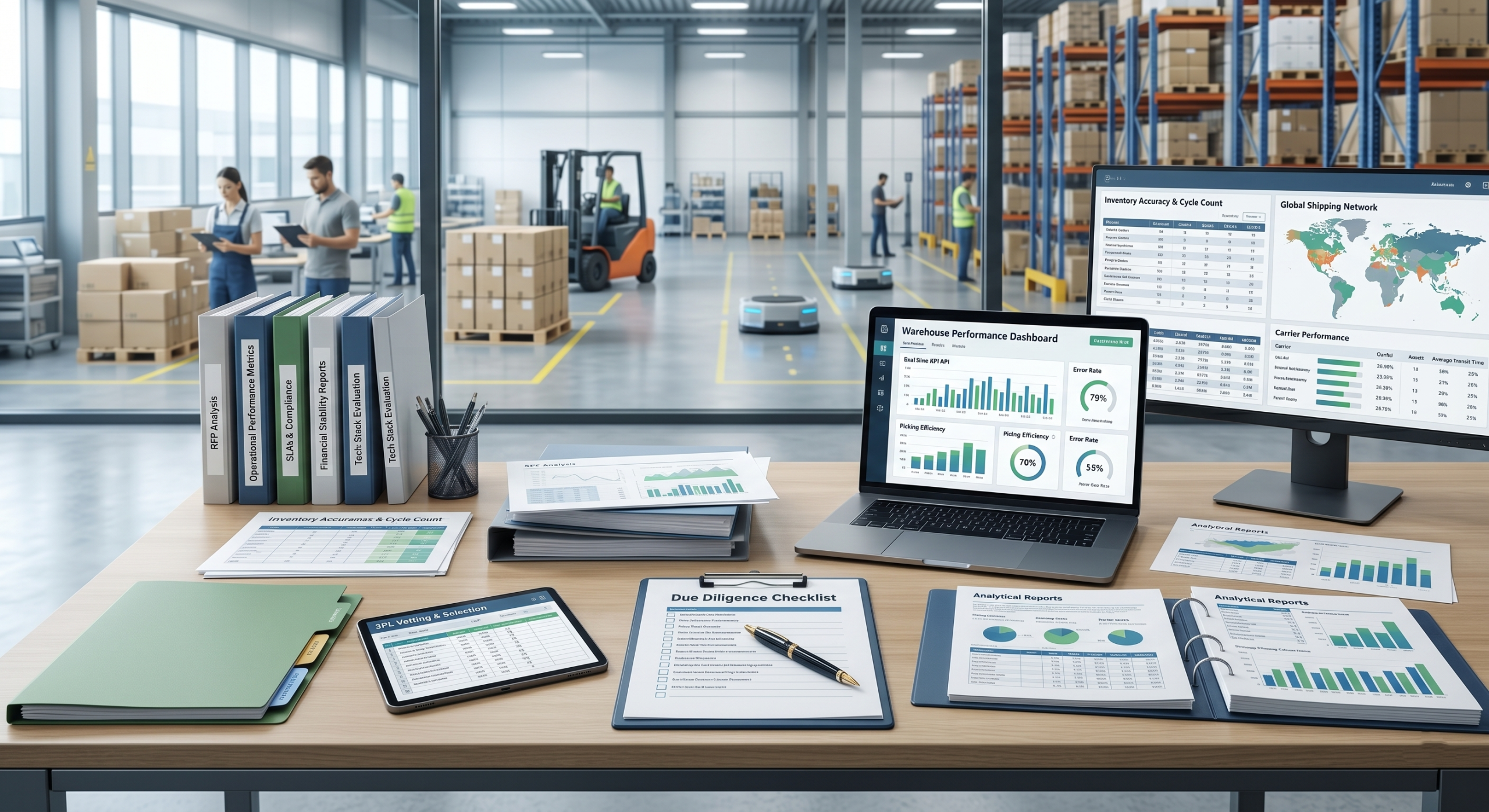 3PL provider evaluation process with logistics reports, fulfillment metrics, and warehouse operations