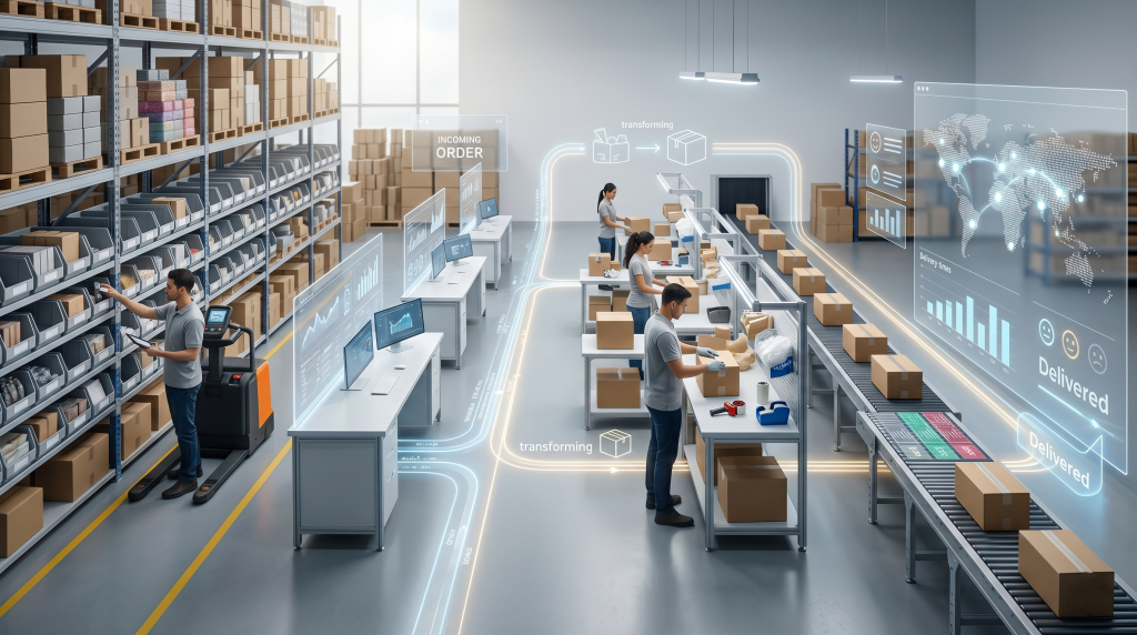Ecommerce operations lifecycle including inventory management order fulfillment and shipping workflows