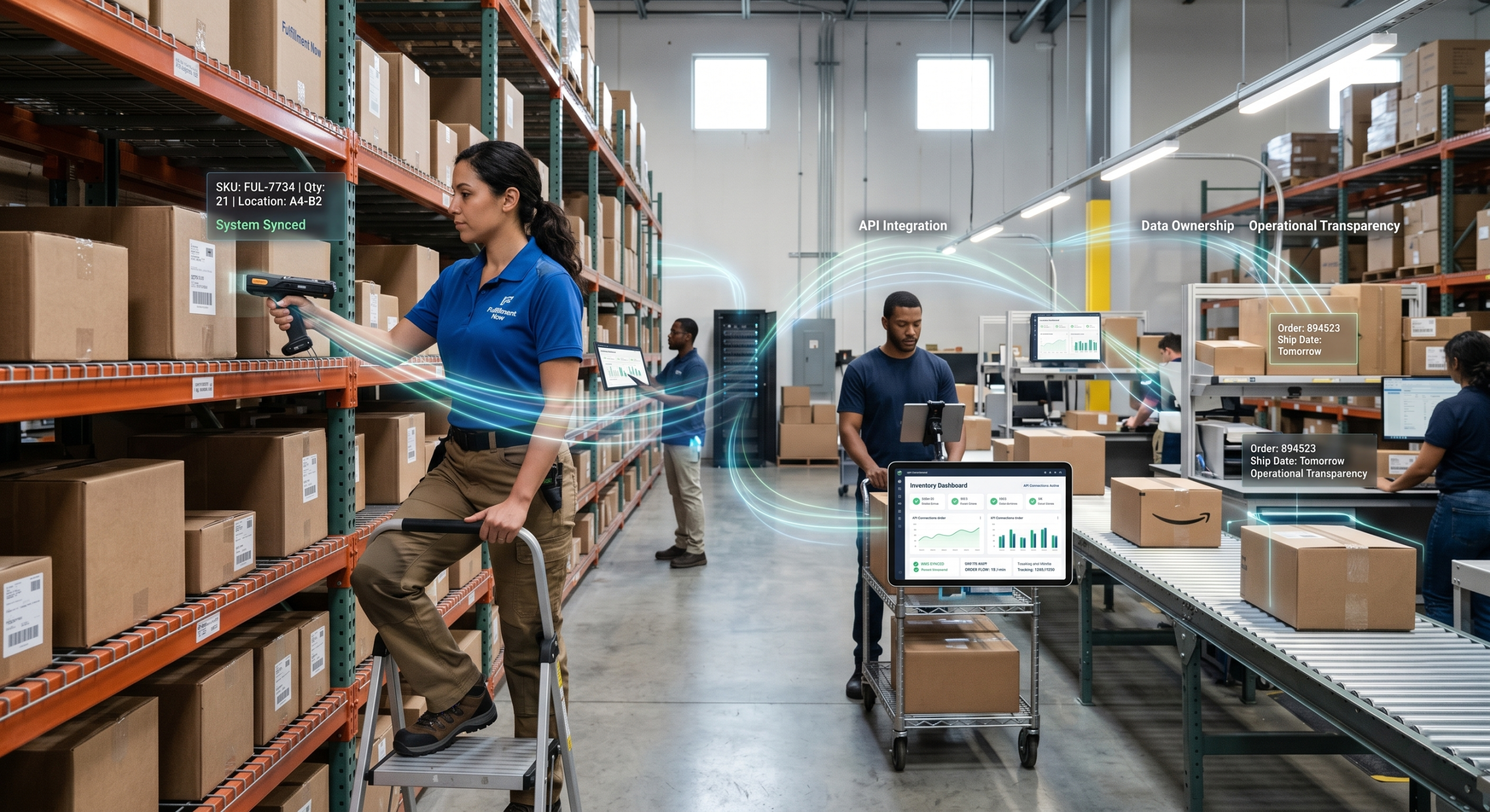 Real-time inventory visibility and ecommerce fulfillment technology integration inside a modern warehouse