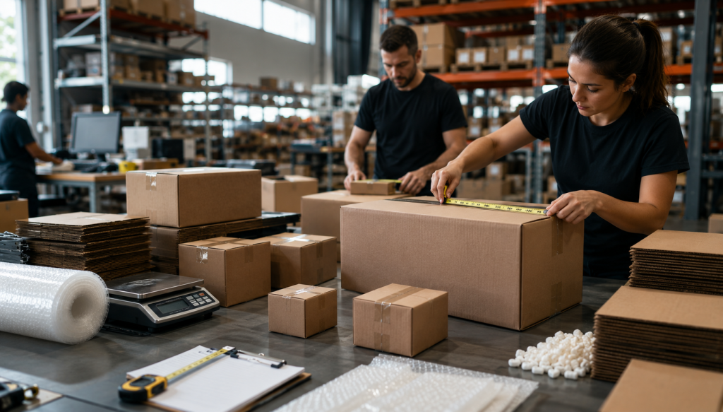 Dimensional weight calculations and packaging optimization to reduce shipping surcharges