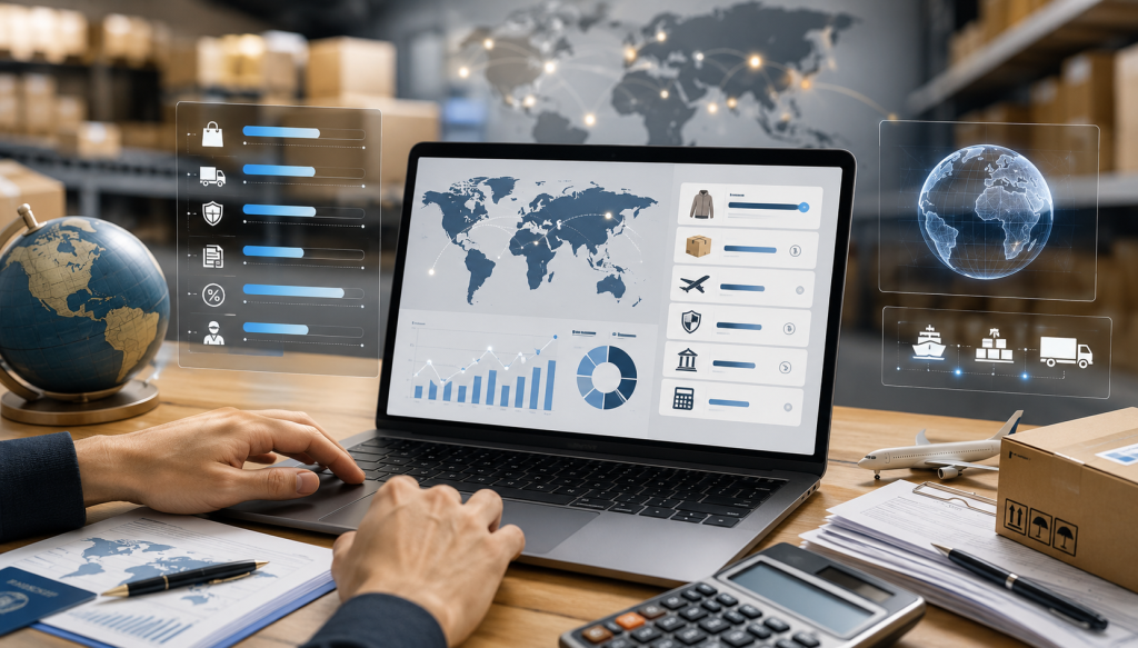 Landed cost checkout transparency dashboard showing international shipping duties taxes and ecommerce parcel cost calculation