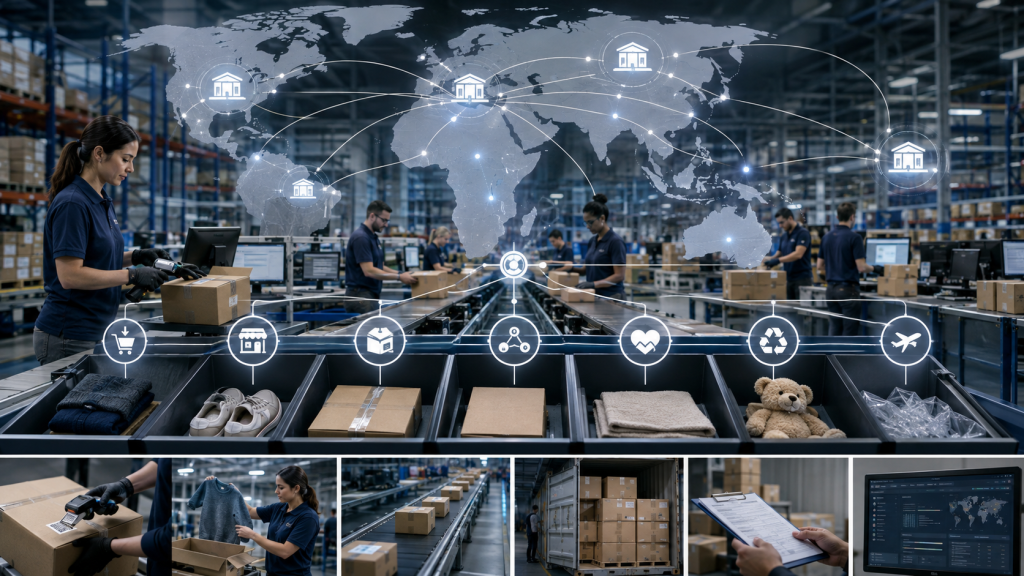 International returns management with local return centers regional hubs and reverse logistics parcel routing